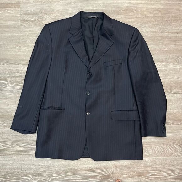 Ermenegildo Zegna Navy Blue Striped Wool Suit Blazer 48R - Picture 2 of 9